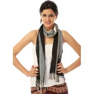  Ivory and Black Check Scarf   Viscose 