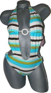 NWT AGUACLARA Peru S designer monokini swimsuit striped plunging front 
