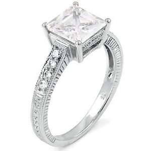  Sterling Silver CZ Antique Style Engagement Ring 