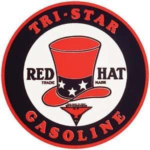   00081 SignPast Red Hat Round Reproduction Vintage Sign Automotive
