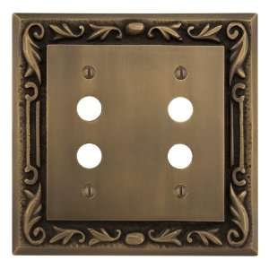 Solid Brass Floral Design Double Push Button Plate   Antique Brass 