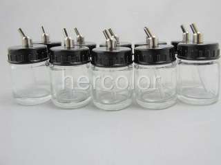 10x Airbrush Air Brush Glass Bottle Jar w/ Suction Top  