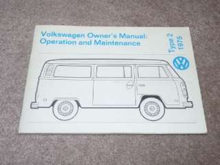 VW Volkswagen Bus Type 2 Transporter Owners Manual 1975  