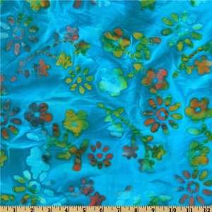  44 Wide Indian Batik Floral Blue/Multi Fabric By The 