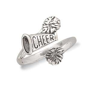 Sterling Silver Adjustable Oxidized Cheer and Pom Pom Ring  