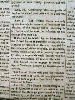 1848 NORWAY VILLAGE Maine NEWSPAPER w TREATY ending THE MEXICAN 