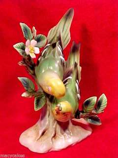 antique majolica bisque parakeets lovebirds figurine , gm358  