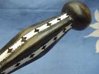 656 OLD AFRICAN WALKING STICK CANE CARVED WOOD INLAID MOTHER OF PEARL 