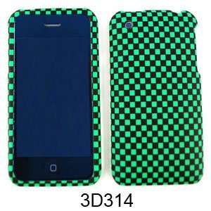  FOR APPLE IPHONE 3G S 3D EMBOSSED GREEN BLACK CHECKERS 