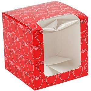  Red Candy Apple Box with Window and Apple Design 4 x 4 x 