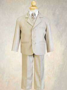 Boys 5 Piece Suit with Vest and Tie   Khaki Color  