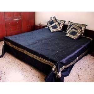  Black Sari Bedding Silk Duvet Cover 7 Piece Set