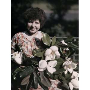 Child Poses by Magnolias, Louisianas State Flowers Photographic 