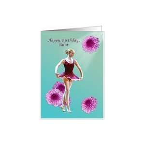  Birthday, Aunt, Ballerina, Pink Chrysanthemums Card 