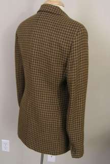   Tweed Blazer Brown Houndstooth Alpaca Wool Horse Buttons Size 4  