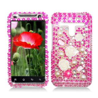For LG VS910 Revolution Verizon Pearl Flower Pink Crystal F Stones 