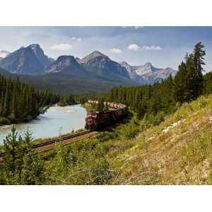 Freight Train Travelling on Morants Curve Through Banff National Park 