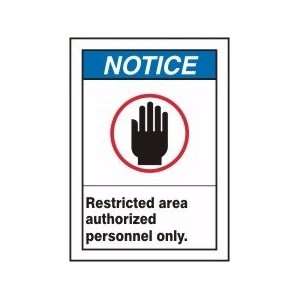 NOTICE RESTRICTED AREA AUTHORIZED PERSONNEL ONLY (W/GRAPHIC) Sign   14 