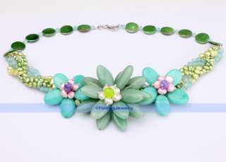 Designer 20 Pearl & Jade &  &MOP Flower Necklace  AAA SERVICE 