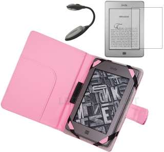 Pink Leather Case for  Kindle Touch+Anti Glare Screen Protector 
