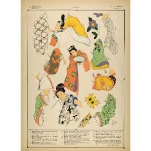  1922 Pochoir Japanese Kimono Sleeve Costume Japan Dress 