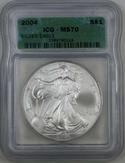 2004 American Silver Eagle Coin, ICG MS 70  