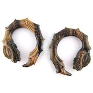 Marble Wood Hand Carved Serpent Dragon Earrings (aka pendant)   Gauge 