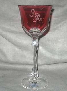 Varga Art Crystal Monogram Rasberry Water Goblet  
