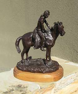 Ace Powell Bronze Sculpture   Native American on Horseback  