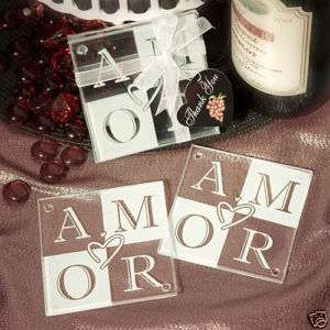144 Amor Glass Coaster Sets Wedding Shower Favors  