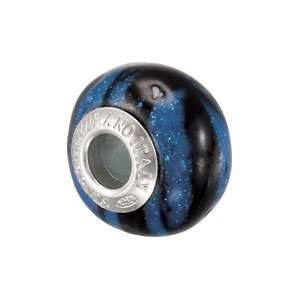   Bella Viaggio Black And Blue Animal Stripe Glass Bead/Sterling Silver
