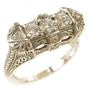 Art Deco Style Sterling Silver Filigree Cubic Zirconia Ring (sz8)