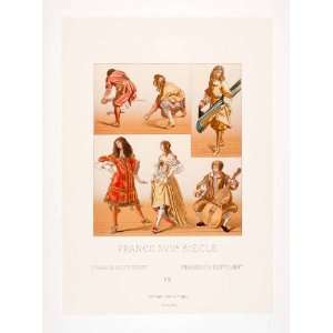   Costume Gown France 17th Century Cello Art   Original Chromolithograph