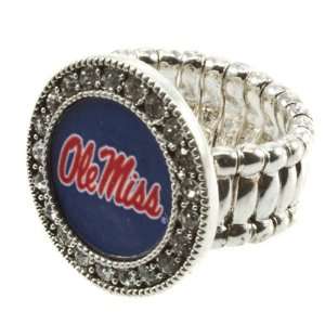   band ring with crystal rhinestones surrounding the Ole Miss logo