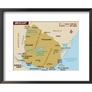  Map of Uruguay, South America Collections Framed 