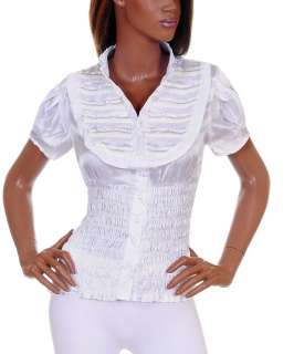 New Womens Short Sleeve Shirt Blouse Top White S M L  