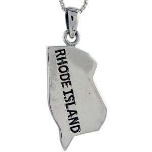  Sterling Silver Rhode Island State Map Pendant, 1 9/16 in 