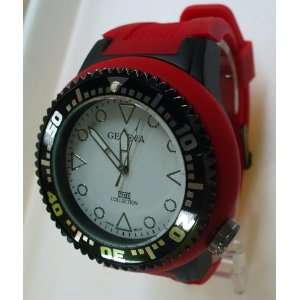   Geneva Professional Diver Look Watch Red Rubber Band 