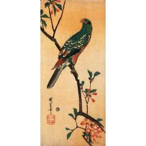 Acrylic Keyring Japanese Art Utagawa Hiroshige Parrot on a blooming 