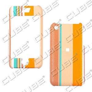 Apple iPhone 1G/2G   Leather Design Orange Green Strips   Hard Case 
