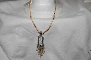 Southwestern Bamboo and Silver Necklace with Gemstones  