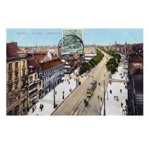  Hamburg   Illustration of City Street with Tram Early 20th 