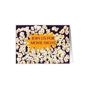 com Join us for Movie Night, popcorn, invitation, yellow dialogue box 