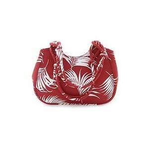  NOVICA Cotton handbag, Crimson Palm