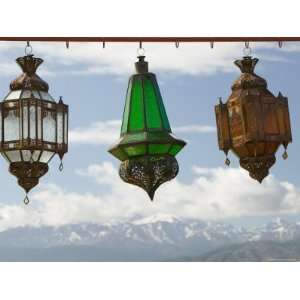 View of the High Atlas Mountains and Lanterns for Sale, Ourika Valley 