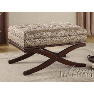 Vanity Bench with Zebra Print and Nailhead Trim in Espresso Finish