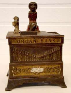 Antique 1882 ORGAN MONKEY DOG Vintage CAST IRON Toy MECHANICAL BANK 