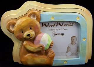 Wood Baby Baptism Teddy Bear Picture Frame Gift Cub  