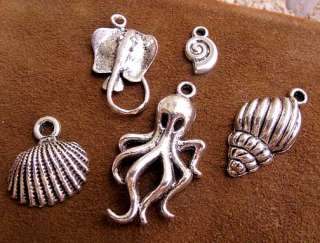 Sea Life Pendants Octopus Shell Charms Silver Stingray Nautilus Reef 