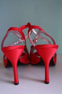 Nina SATIN BOW Formal Strappy RHINESTONE HEELS Shoes 8  